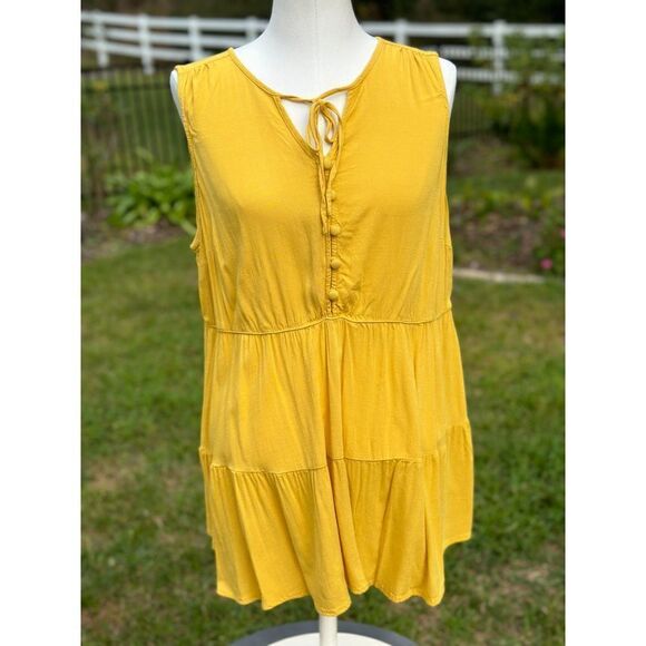 Torrid Women's Rayon Slub Button-Front Yellow Tiered Tank Sz 1 - Picture 5 of 11